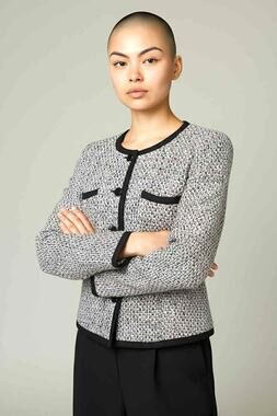 Armani Collezioni Single-Breasted Multicolor Tweed Black Trim Jacket US 10 IT 46